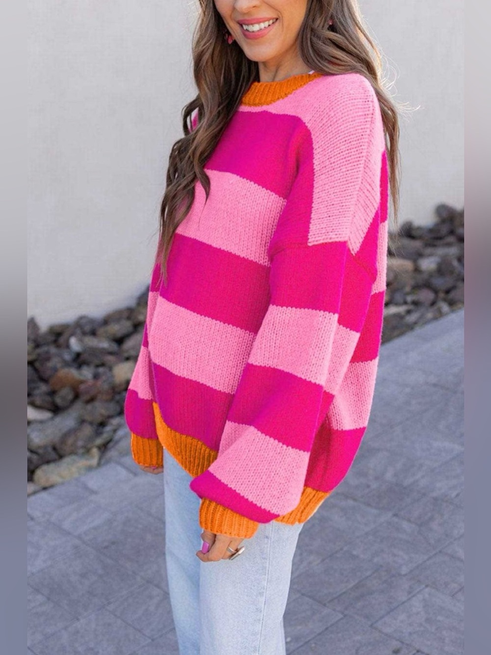 Color-Block Striped Dropped Shoulder Sweater - Picture 2 of 4